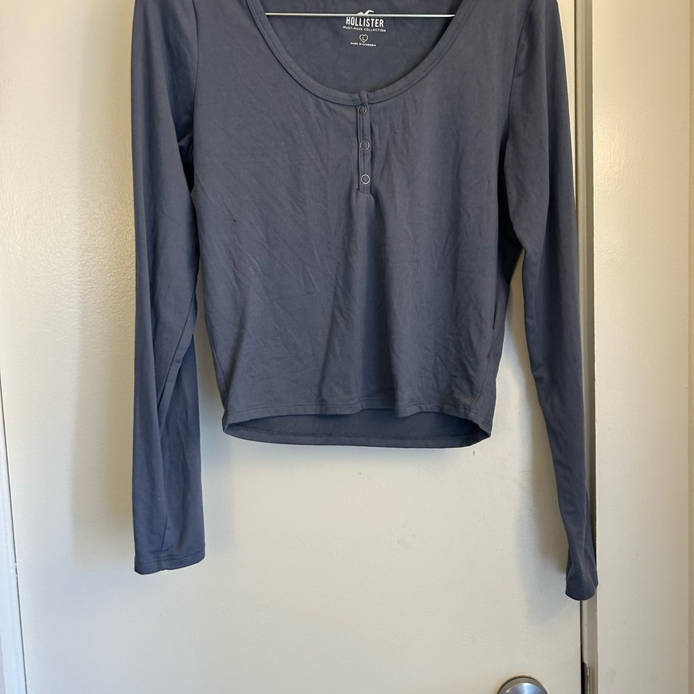 Hollister Blue Long Sleeve Fitted Crop Blouse